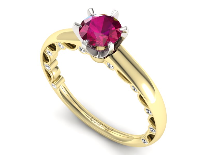 Pierścionek z rubinem i diamentami złoto 585 - p16400zbr - 3