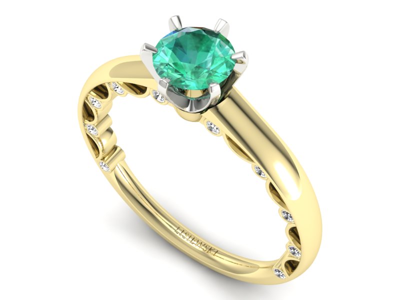 Złoty pierścionek ze szmaragdem i brylantami - p16400zbsm - 3