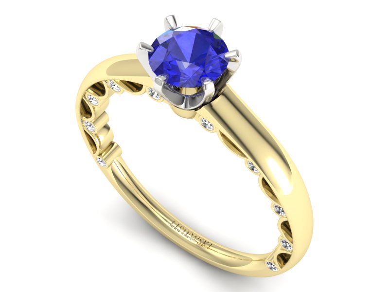 Pierścionek z szafirem i diamentami złoto 585 - p16400zbszc