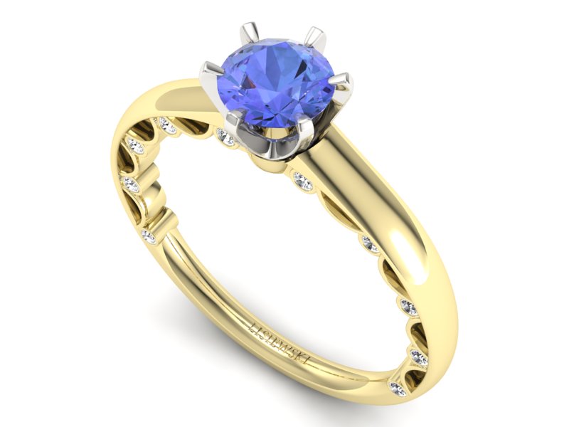 Złoty Pierścionek z tanzanitem i brylantami - p16400zbt - 3