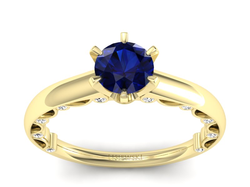 Złoty Pierścionek z szafirem i brylantami - p16400zsz - 1