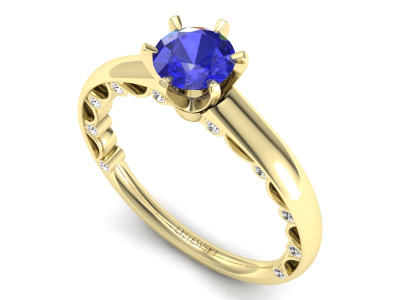 Złoty pierścionek z szafirem i diamentami - p16400zszc - 3