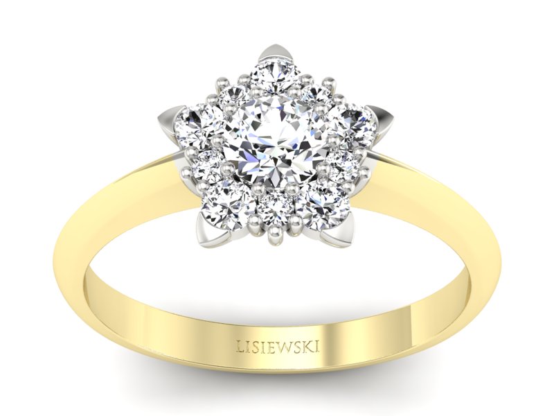 Pierścionek z diamentami żółte i białe złoto - p16407zb - 1