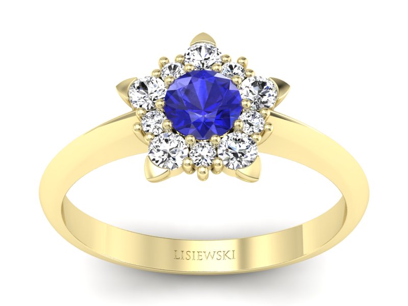 Złoty pierścionek z szafirem i diamentami - p16407zszc - 1