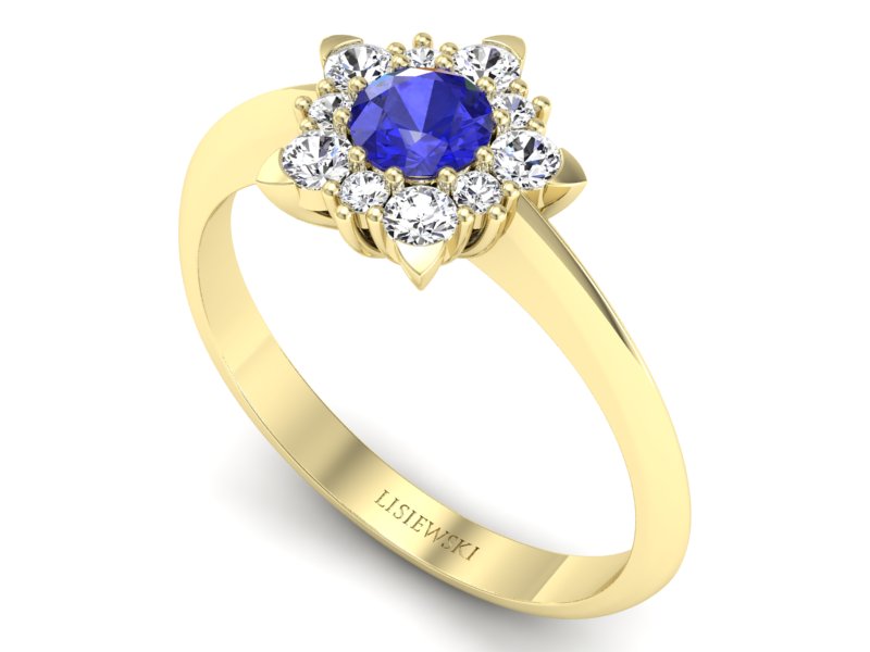 Złoty pierścionek z szafirem i diamentami - p16407zszc - 3