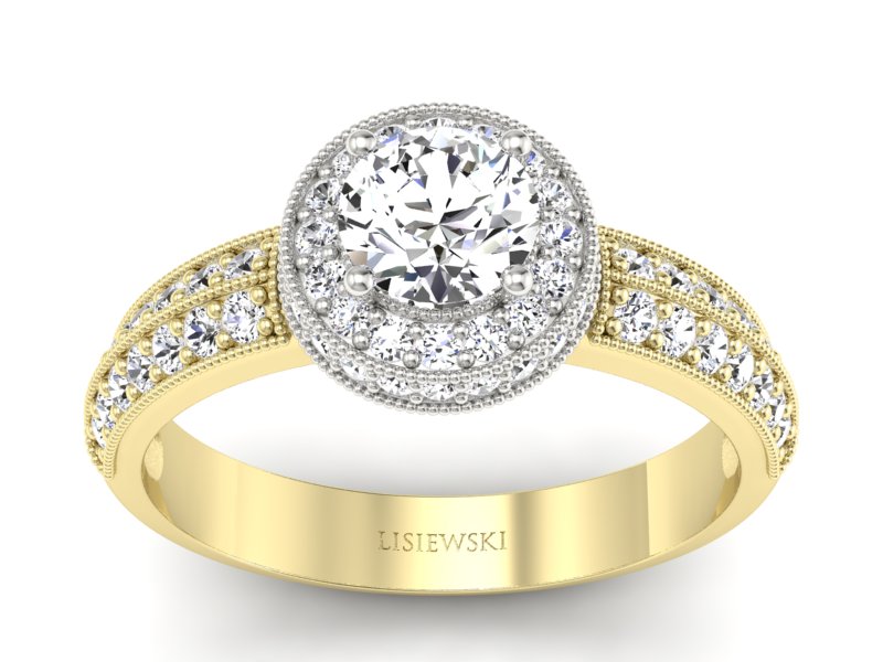 Pierścionek z diamentami żółte i białe złoto 585 - p16418zb - 1