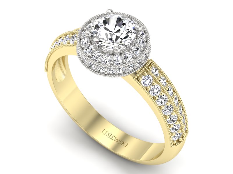 Pierścionek z diamentami żółte i białe złoto 585 - p16418zb - 3