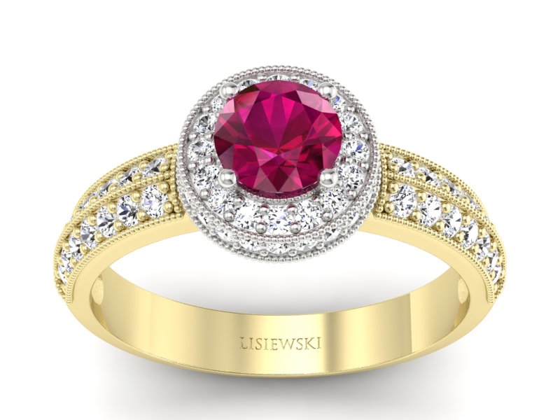 Pierścionek z rubinem i diamentami złoto 585 - p16418zbr - 1