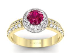 Pierścionek z rubinem i diamentami złoto 585 - p16418zbr