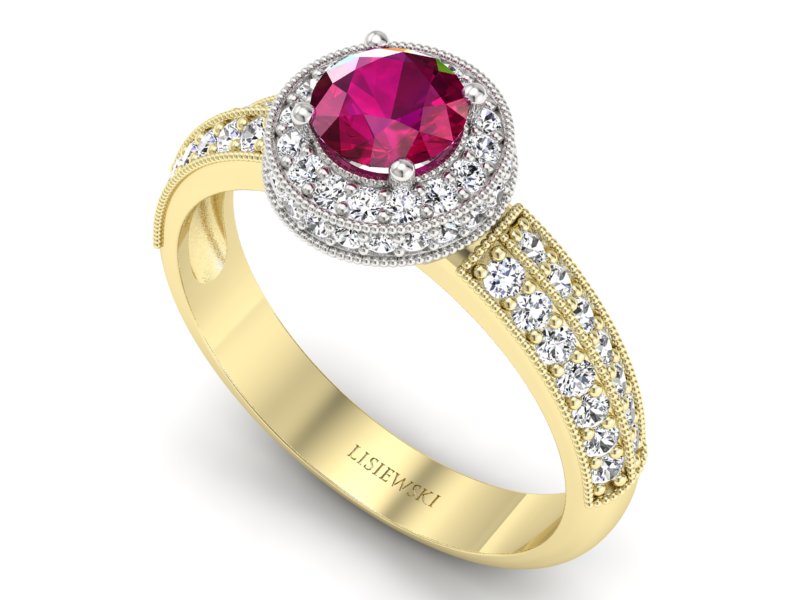 Pierścionek z rubinem i diamentami złoto 585 - p16418zbr - 3