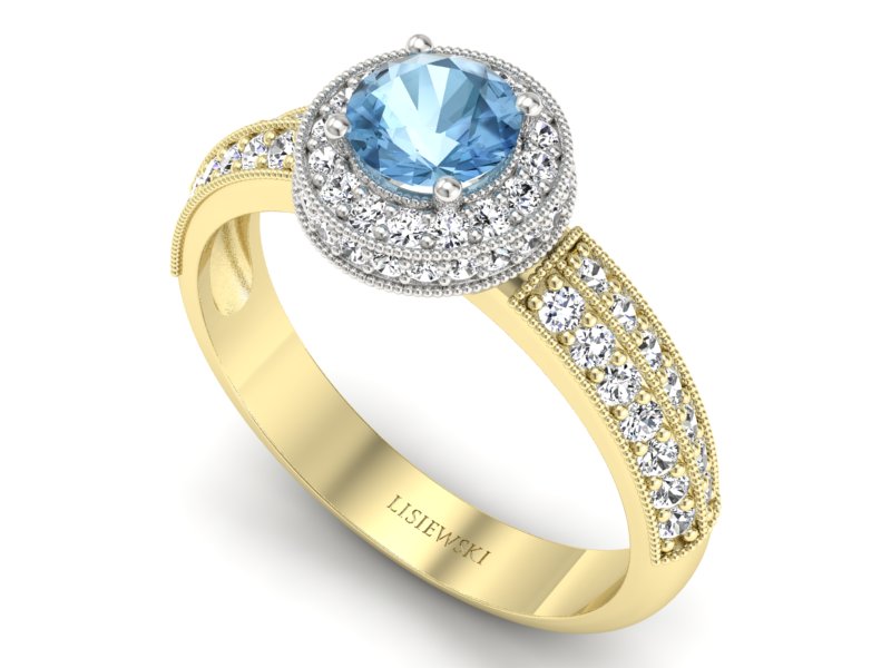 Pierścionek topaz i brylanty białe żółte złoto - p16418zbtp - 3