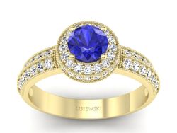 Złoty pierścionek z szafirem i diamentami - p16418zszc
