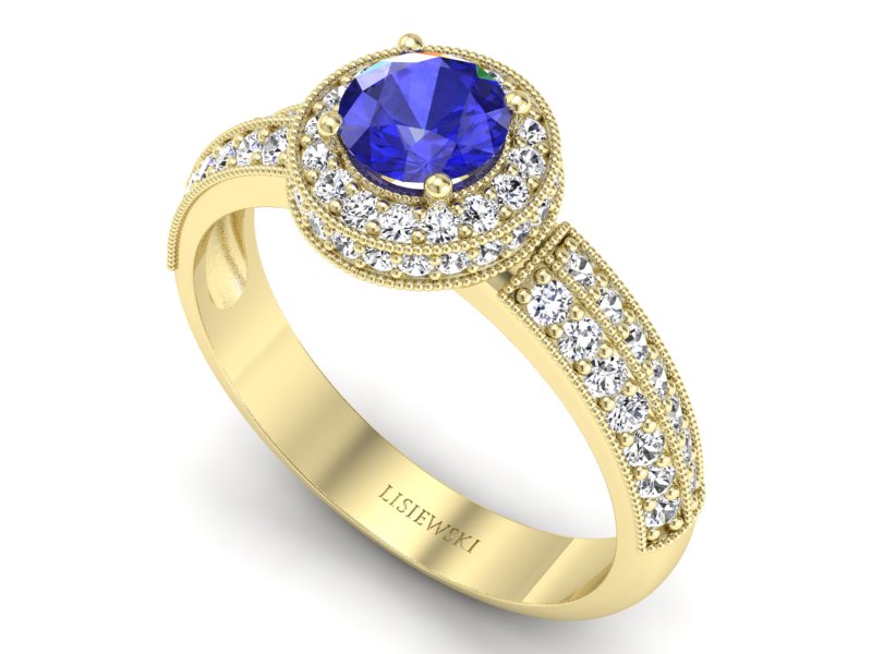 Złoty pierścionek z szafirem i diamentami - p16418zszc - 3