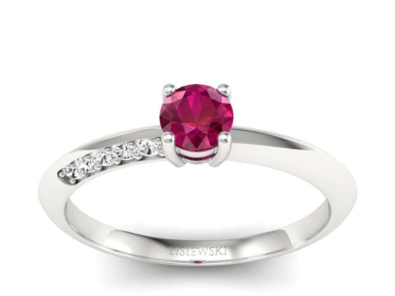 Pierścionek z rubinem i brylantami białe złoto - p16421br - 1