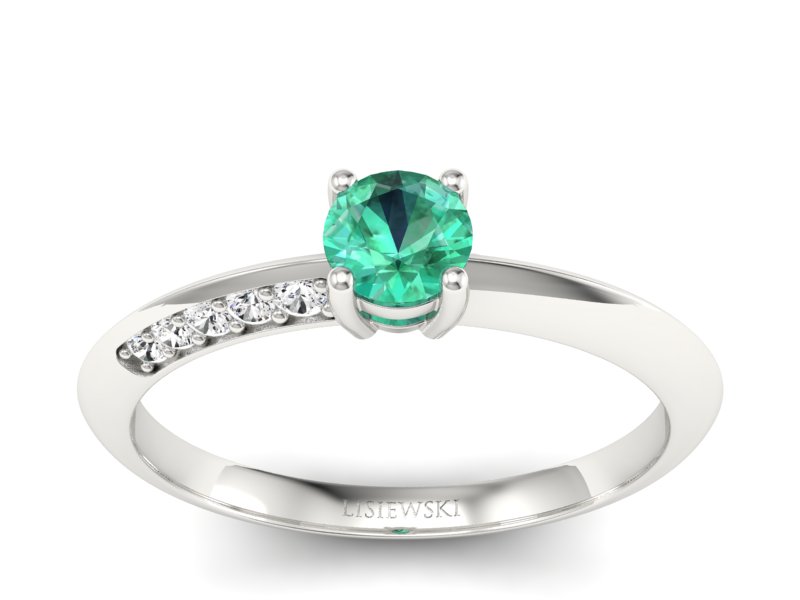 Złoty pierścionek ze szmaragdem i brylantami - p16421bsm - 1