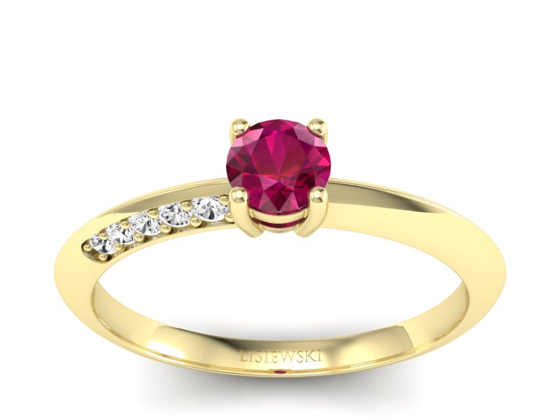 Złoty pierścionek z rubinem i brylantami - p16421zr - 1