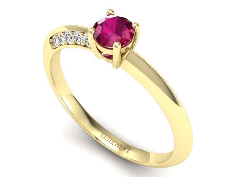 Złoty pierścionek z rubinem i brylantami - p16421zr - 3