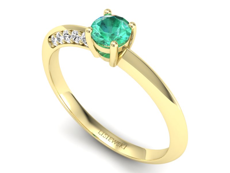 Złoty pierścionek ze szmaragdem i diamentami - p16421zsm - 3