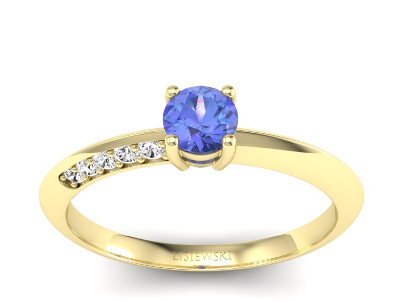 Pierścionek z tanzanitem i brylantami żółte złoto - p16421zt - 1