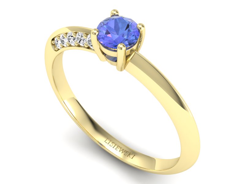 Pierścionek z tanzanitem i brylantami żółte złoto - p16421zt - 3