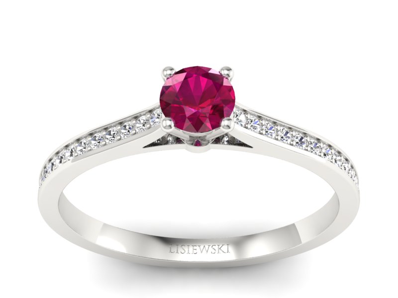 Pierścionek z rubinem i brylantami białe złoto - p16432br - 1