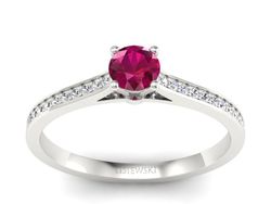 Pierścionek z rubinem i brylantami białe złoto - p16432br