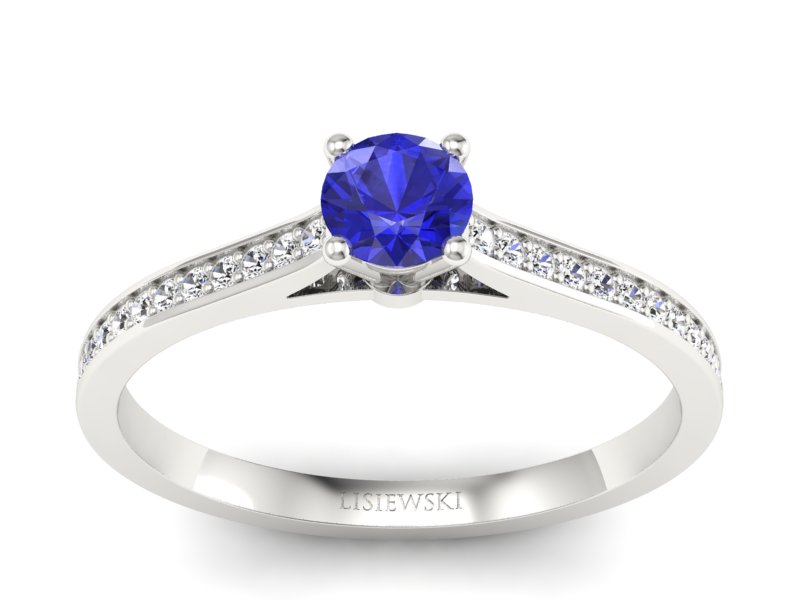 Złoty pierścionek z szafirem i brylantami - p16432bszc - 1