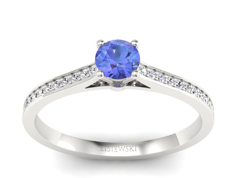 Pierścionek z tanzanitem białe złoto i brylantami - p16432bt - 1