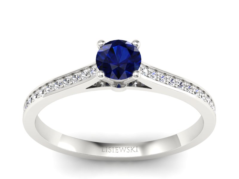 Platynowy pierścionek z szafirem i brylantami - P16432ptsz - 1