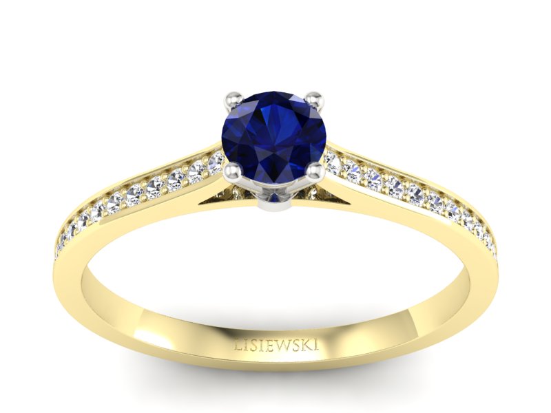Złoty pierścionek z szafirem i brylantami - p16432zbsz - 1