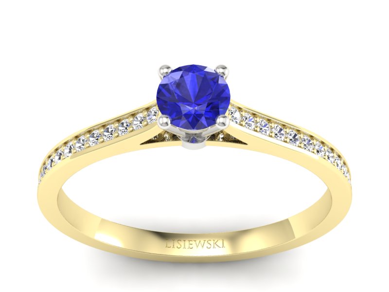 Pierścionek szafir i diament białe żółte złoto - p16432zbszc - 1