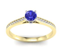 Pierścionek szafir i diament białe żółte złoto - p16432zbszc