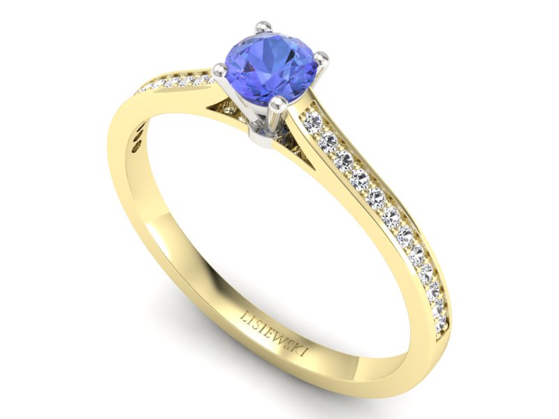 Złoty pierścionek z tanzanitem i brylantami - p16432zbt - 3