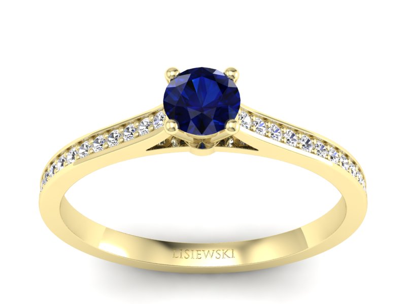 Złoty pierścionek z szafirem i brylantami - p16432zsz - 1
