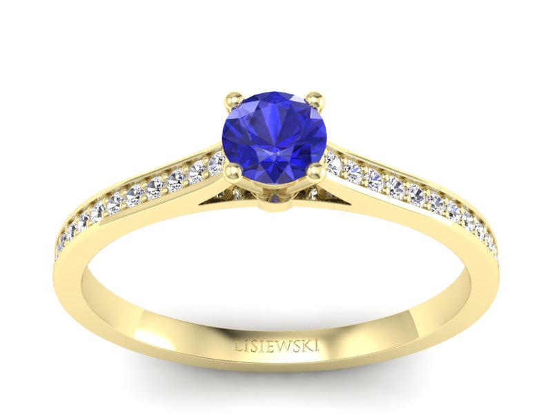 Złoty pierścionek z szafirem i diamentami - p16432zszc - 1