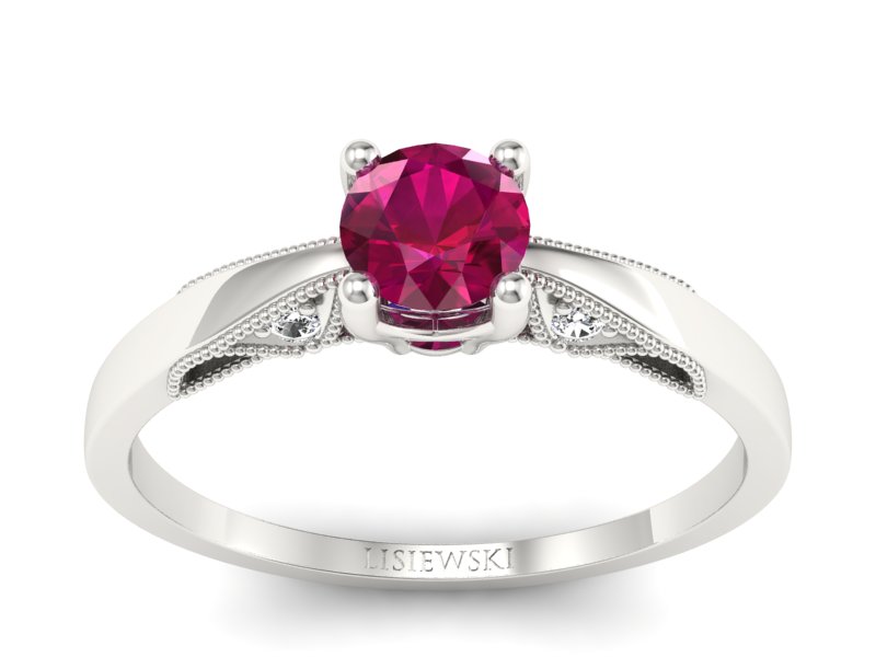 Pierścionek z rubinem i brylantami białe złoto - p16435br - 1
