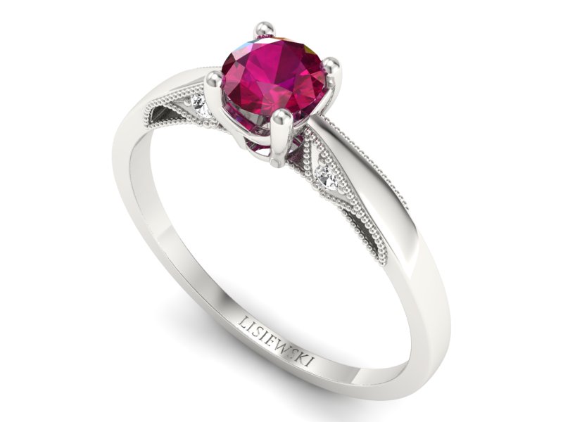 Pierścionek z rubinem i brylantami białe złoto - p16435br - 3