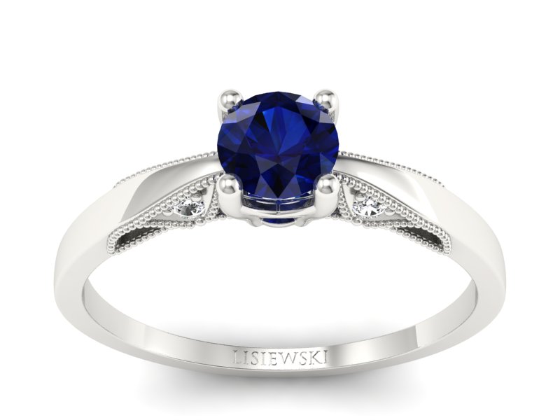 Pierścionek z szafirem i brylantami białe złoto - p16435bsz - 1