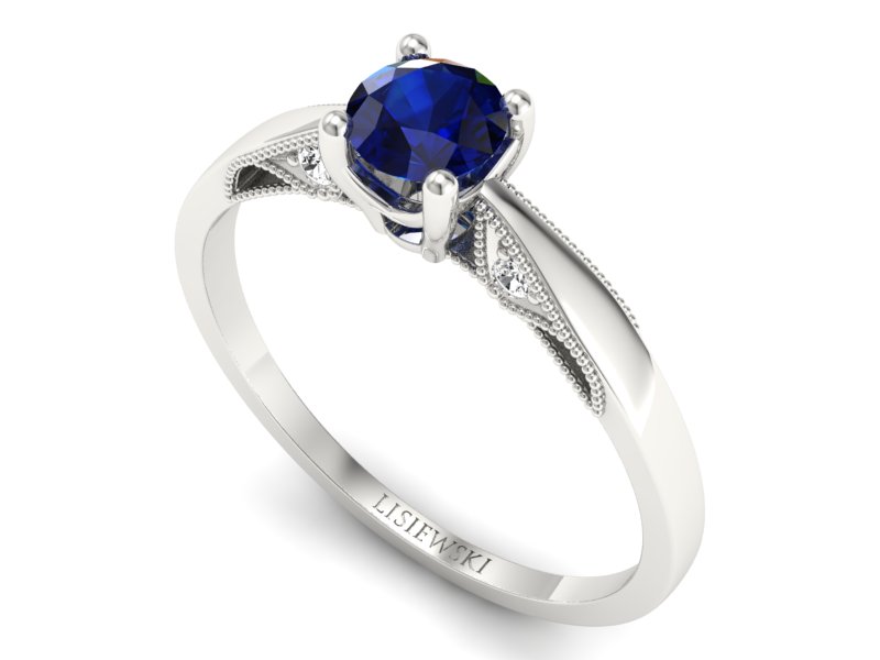 Pierścionek z szafirem i brylantami białe złoto - p16435bsz - 3