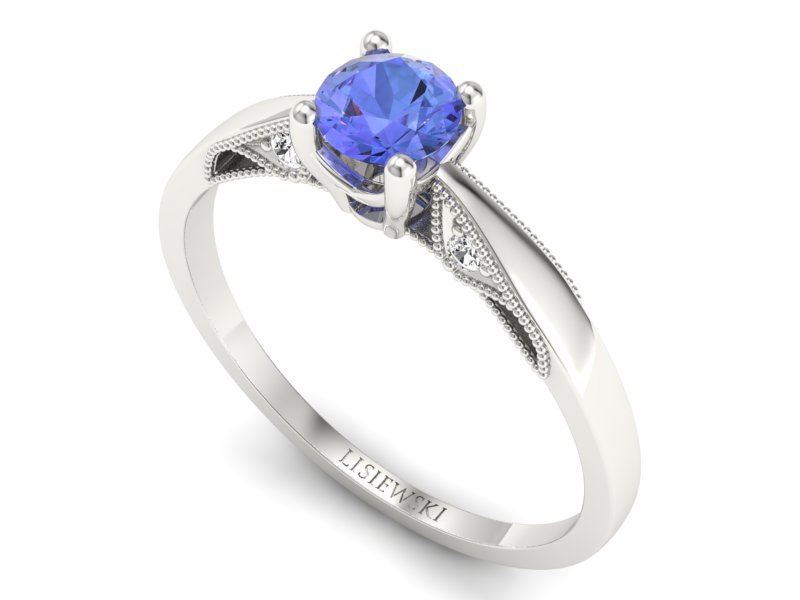 Pierścionek z tanzanitem białe złoto z brylantami - p16435bt - 3