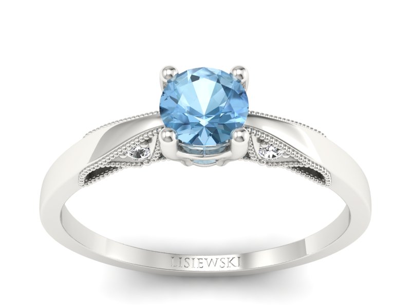 Pierścionek z topazem i brylantami białe złoto - p16435btp - 1