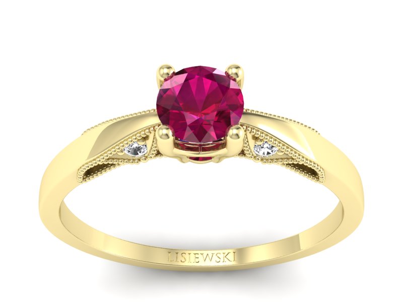 Pierścionek z rubinem i brylantami żółte złoto - p16435zr - 1