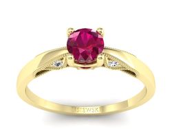 Pierścionek z rubinem i brylantami żółte złoto - p16435zr