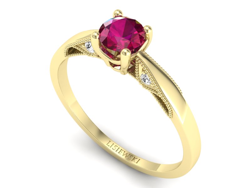 Pierścionek z rubinem i brylantami żółte złoto - p16435zr - 3