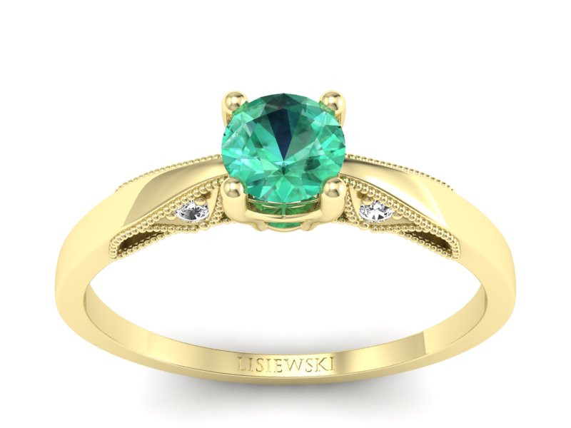 Złoty Pierścionek ze szmaragdem i diamentami - p16435zsm - 1