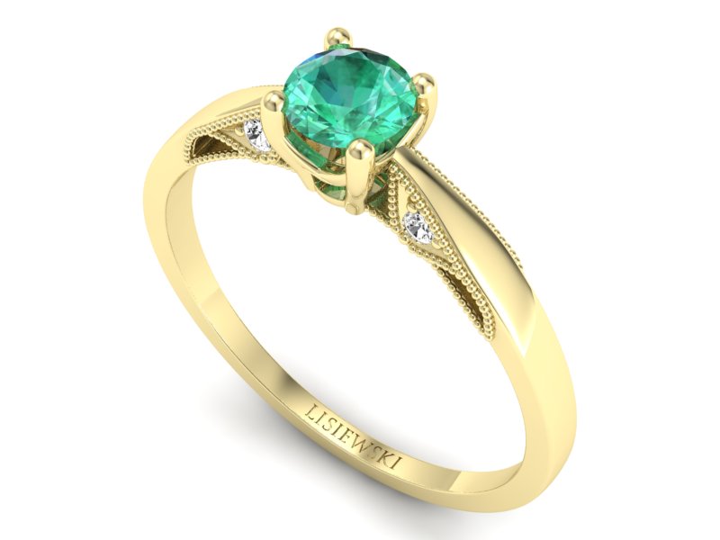Złoty Pierścionek ze szmaragdem i diamentami - p16435zsm - 3