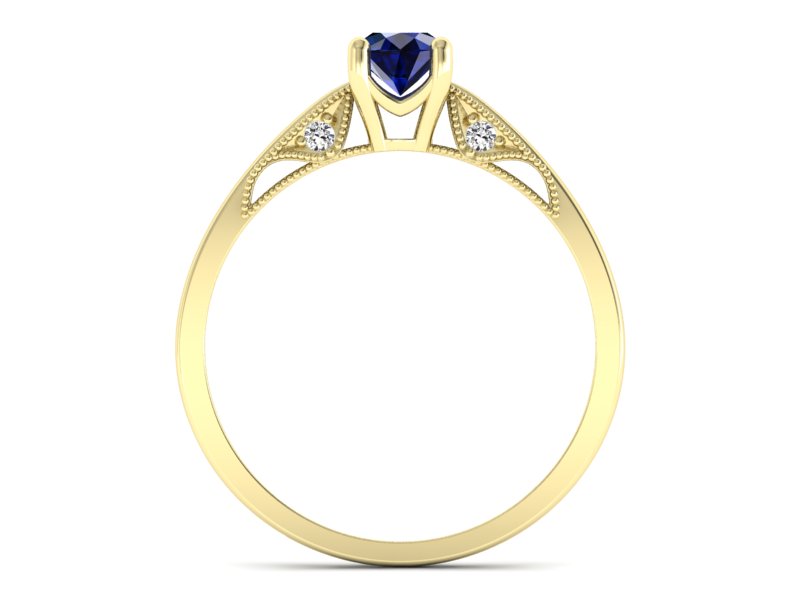 Złoty Pierścionek z szafirem i diamentami - p16435zsz - 2