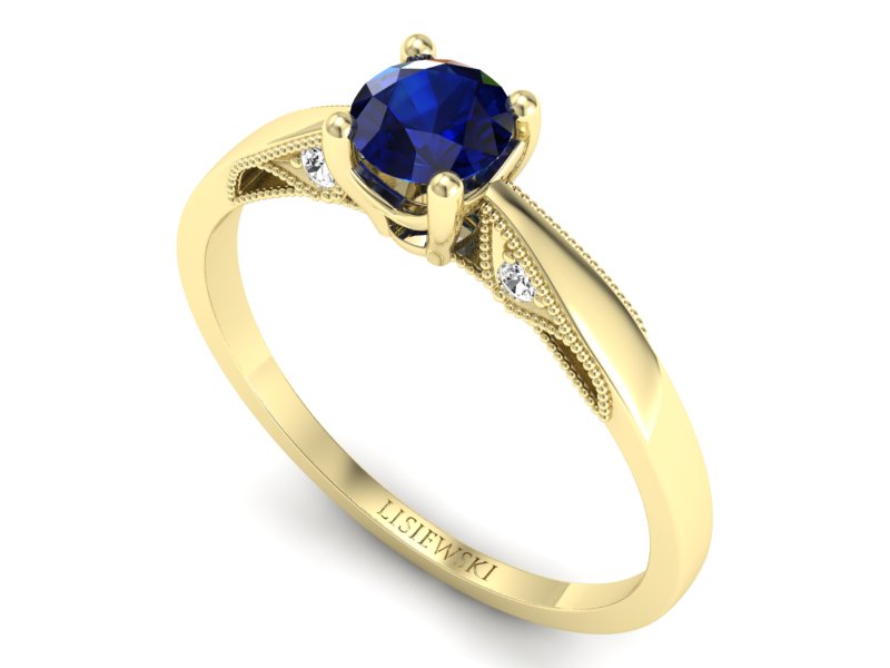 Złoty Pierścionek z szafirem i diamentami - p16435zsz - 3