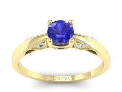 Złoty pierścionek z szafirem i diamentami - p16435zszc