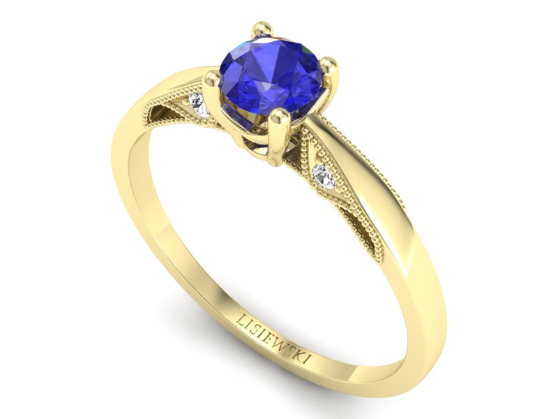 Złoty pierścionek z szafirem i diamentami - p16435zszc - 3